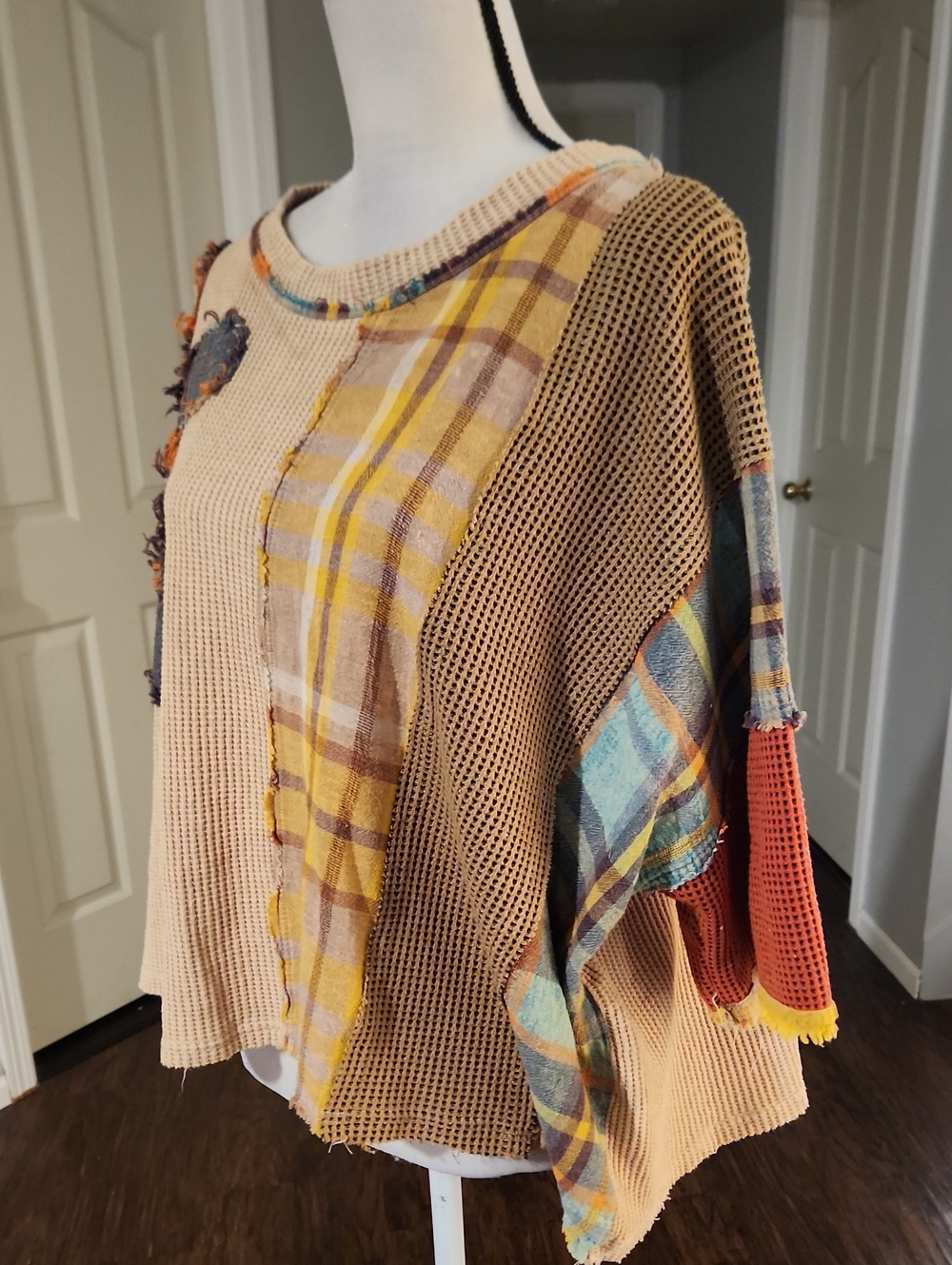Olie & Hali Waffle Distressed Mixed Print Oversized Shirt - Picture 3 of 6